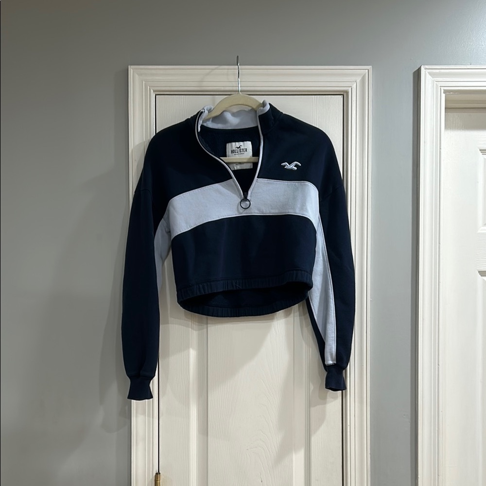 Navy and Light Blue Quarter-Zip Women's Top